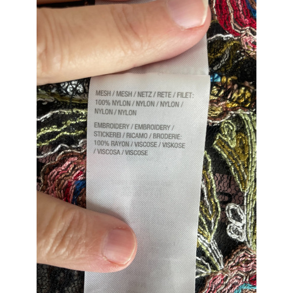 Susan Graver XL Mesh Open Knit Cardigan Foral Embroidered Cottage Dark Romantic - Picture 8 of 11